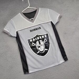 Los Angeles Raiders Jersey Youth S NFL Flag Football Mesh Panel Gray White Black